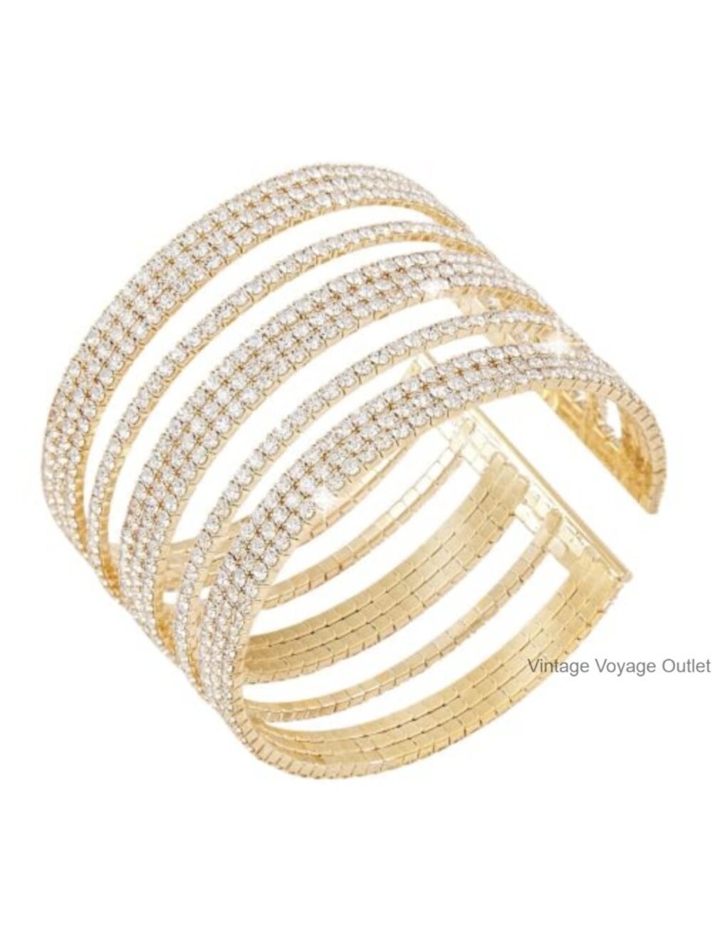 Rhinestone Crystal Cuff Bangle Bracelet Adjustable Open Wrap for Women